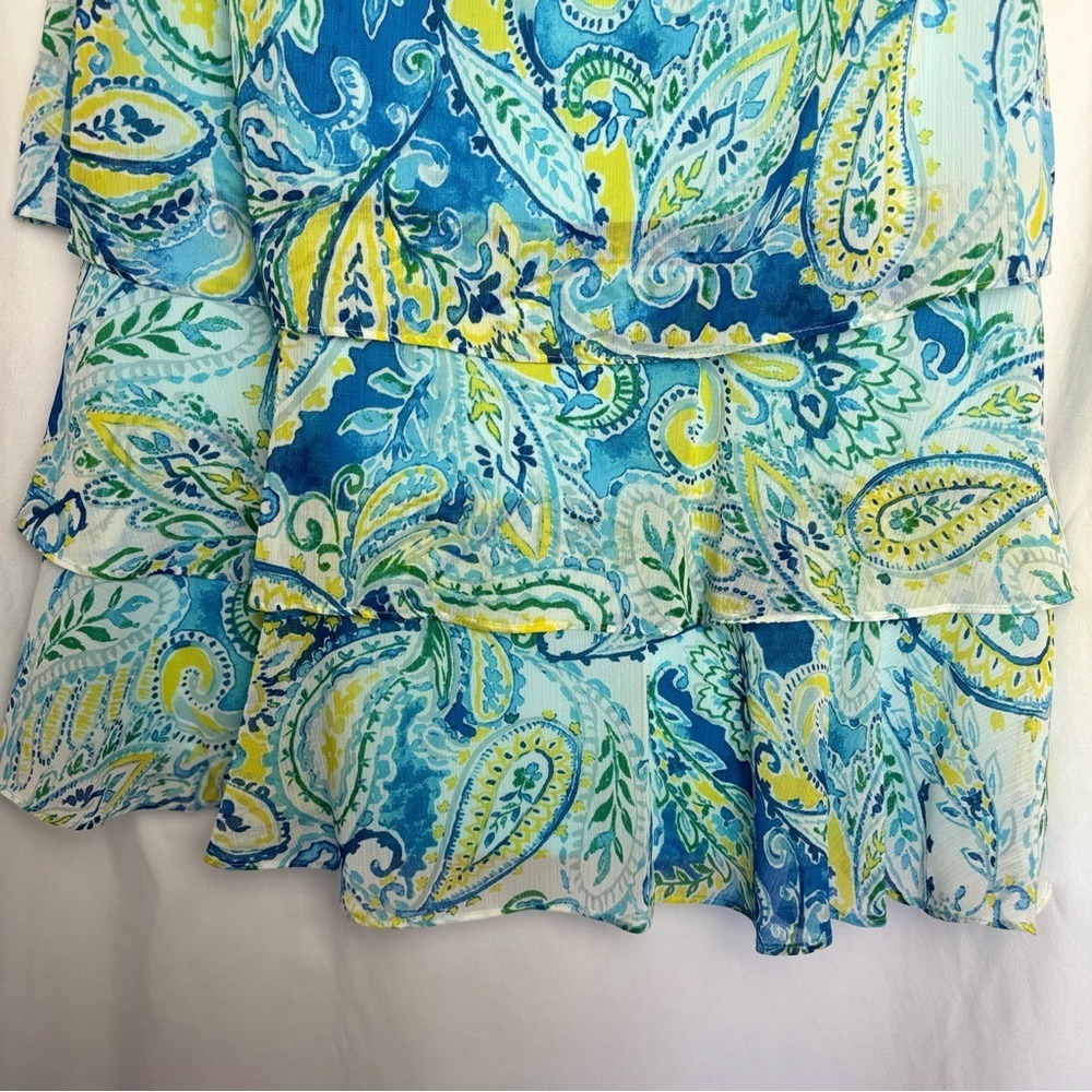 Lauren Ralph Lauren Paisley Tiered Ruffle Sleeveless Dress Blue Green Yellow 10 - Picture 6 of 10